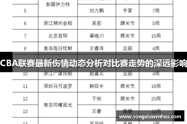 CBA联赛最新伤情动态分析对比赛走势的深远影响