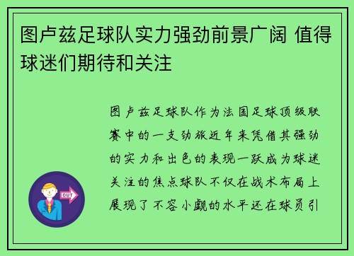 图卢兹足球队实力强劲前景广阔 值得球迷们期待和关注